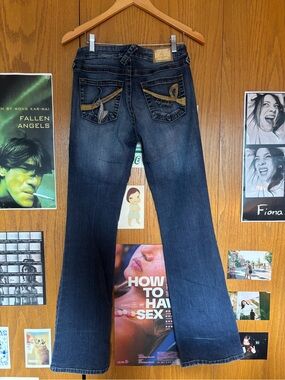 Baby Phat Dark Blue Flare Jeans with Embroidered Back Pockets